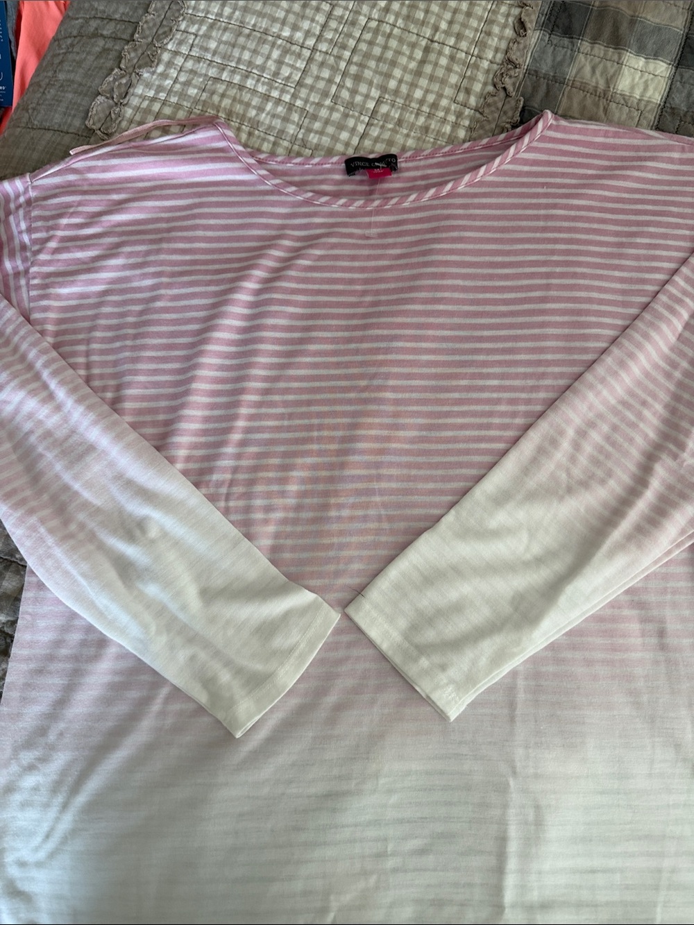 Vince Camuto Pink & White Striped Long-Sleeve Tee